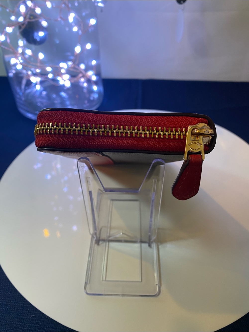 Coach Brown Signature Canvas Wallet with Red Trim - Picture 9 of 11